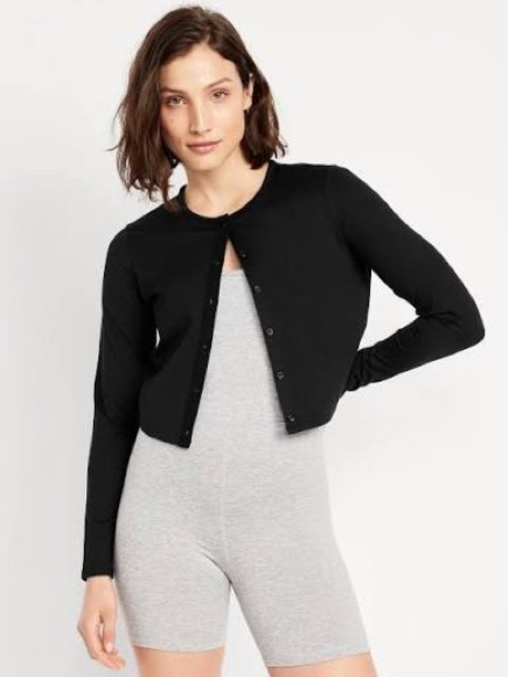 Black Cloud Comfy Cropped Button-Front Womens Cardigan